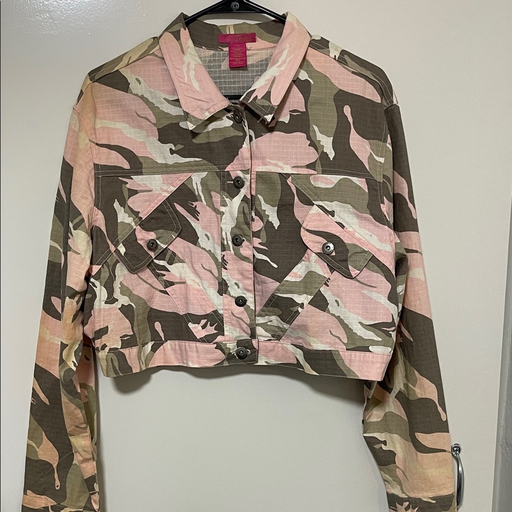 Thalia Sodi Pink and Brown Camouflage Utility Jacket